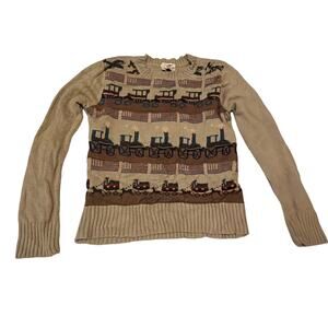 Vintage Alberoy Trains Wagon Horse Sweater Boys Size Small